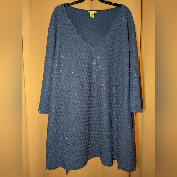 CATHERINES Blue Sparkle Textured Tunic 5x - Picture 2 of 11
